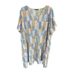 Bloomchic Blue Yellow Pink Patchwork Print Midi Dress Size 30 Flowy Boho Cottage